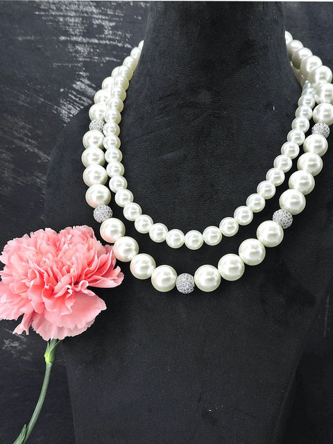 Double line pearl mala necklace – Indian pearl mala for weddings and festivals USA – Joyrias