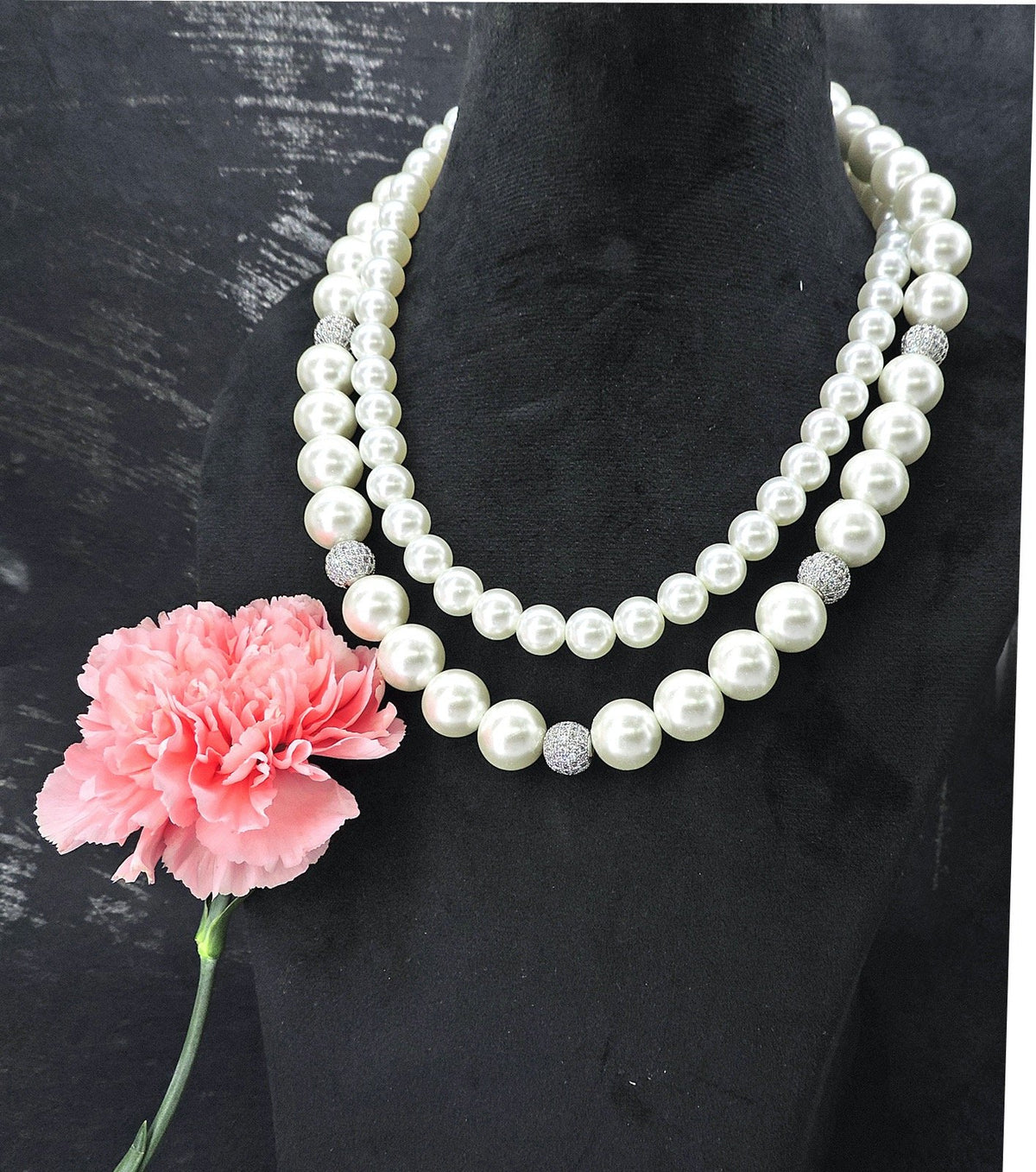 Double line pearl mala necklace – Indian pearl mala for weddings and festivals USA – Joyrias