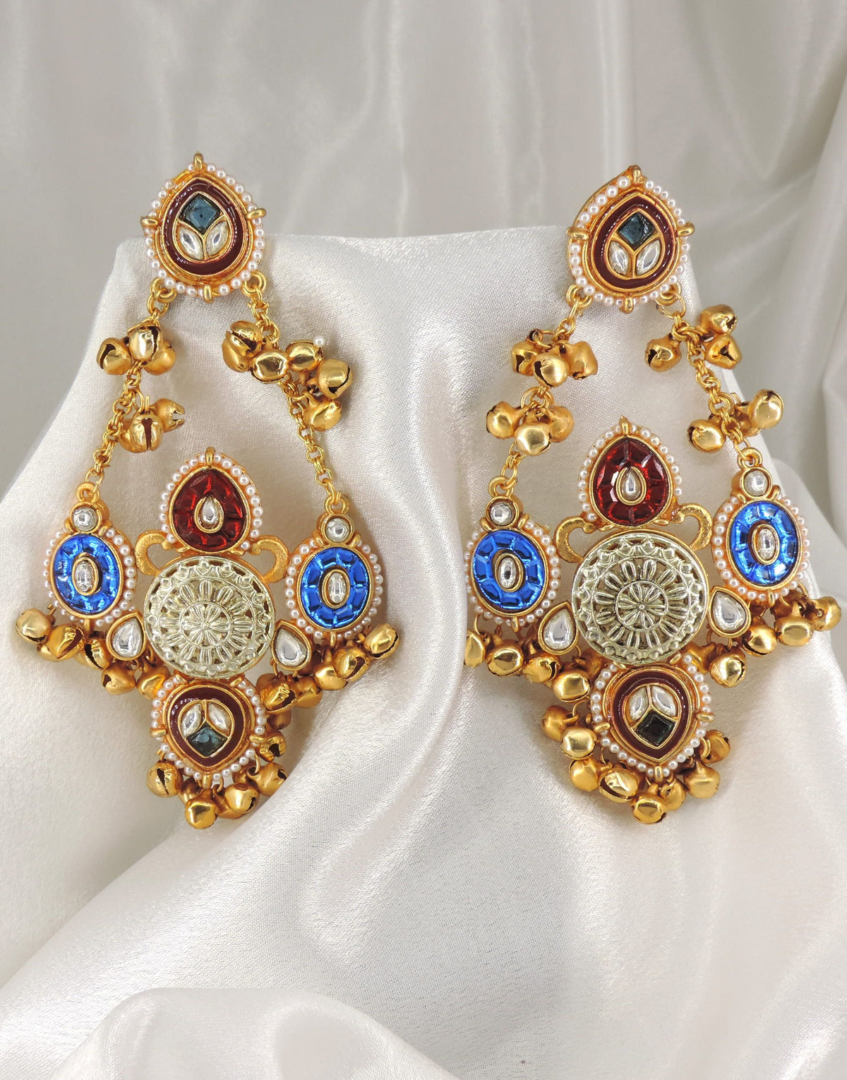 Multicolor Kashmiri Ghungroo Chandbali Earrings | Joyrias