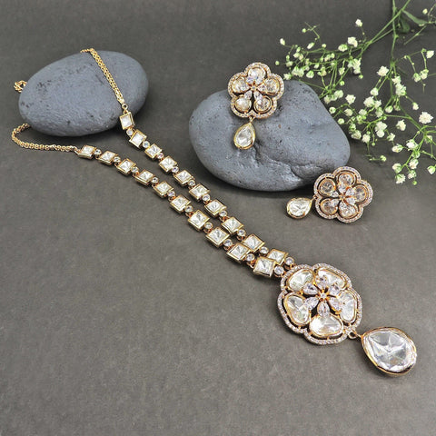 Long Moissanite Kundan necklace set – Indian Moissanite necklace for weddings USA – Joyrias
