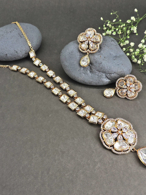 Long Moissanite Kundan necklace set – Indian Moissanite necklace for weddings USA – Joyrias
