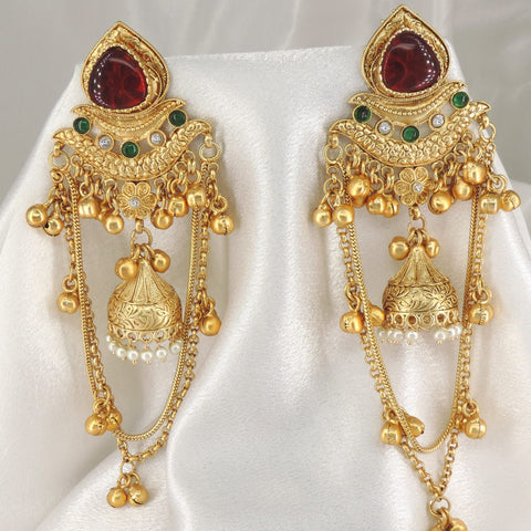 Kashmiri Ruby Gold Jhumka Earrings by Joyrias