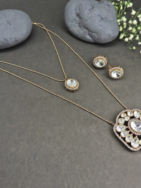 Moissanite 2 layer pendant necklace set – Indian Moissanite double strand necklace USA – Joyrias