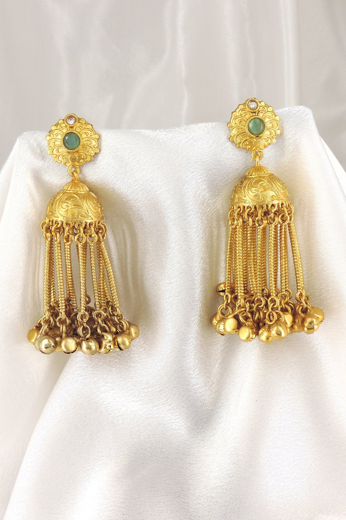 Kashmiri Gold Chain Jhumka Earrings