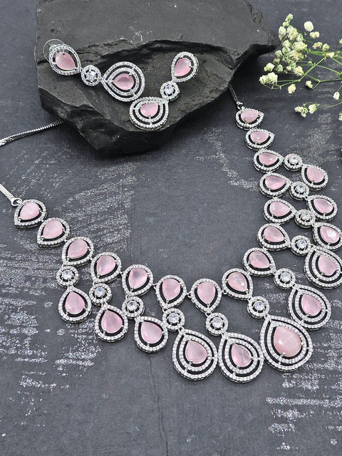 Light pink and AD necklace – Indian American diamond pink necklace for weddings USA – Joyrias