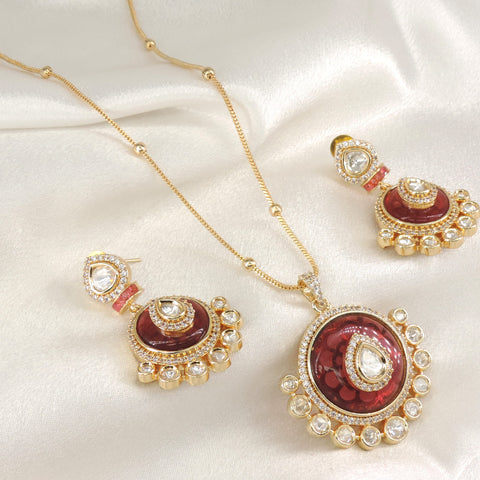 Ruby AD Pendant Necklace Set by Joyrias