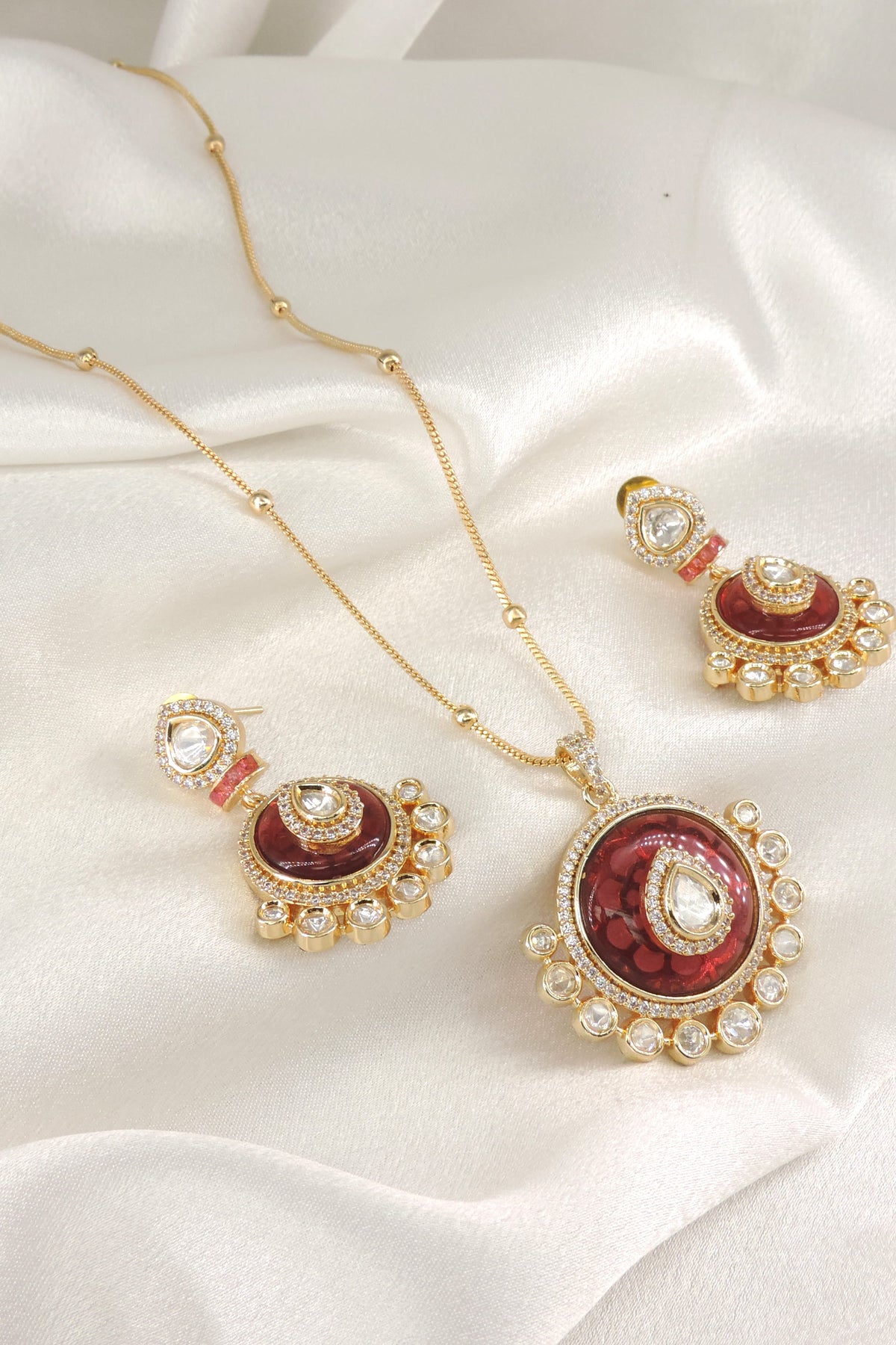 Ruby AD Pendant Necklace Set by Joyrias