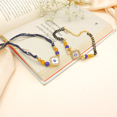 Evil Eye Floral Bhaiya Bhabhi Rakhi Set by Joyrias