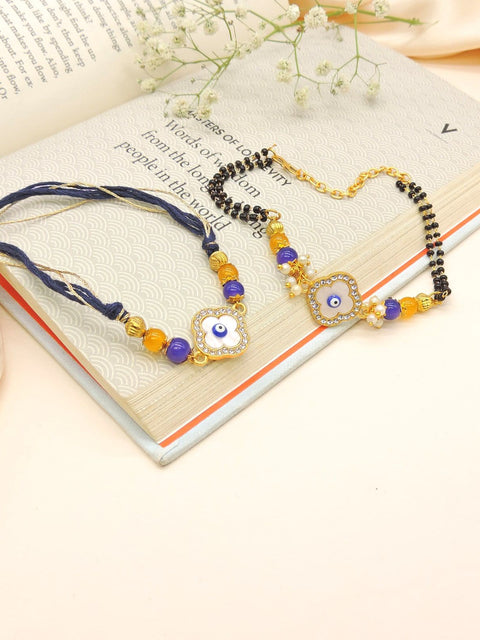 Evil Eye Floral Bhaiya Bhabhi Rakhi Set by Joyrias