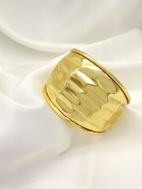 Polished gold wide cuff bracelet by Joyrias