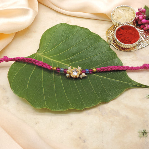 Gold Floral Pearl Cluster Bhaiya Rakhi