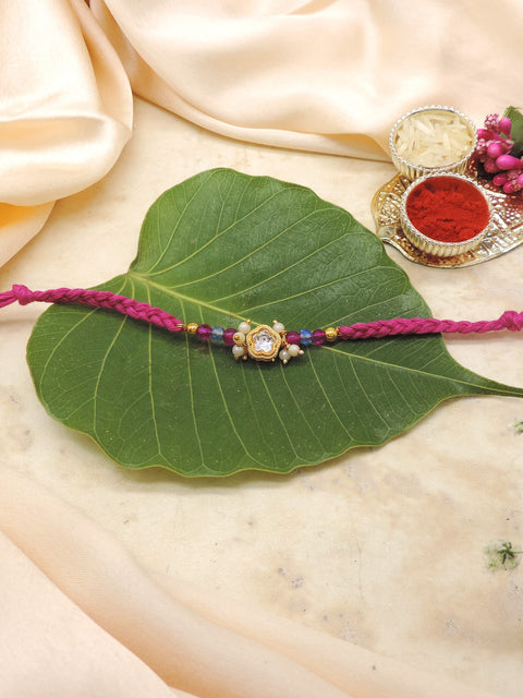 Gold Floral Pearl Cluster Bhaiya Rakhi