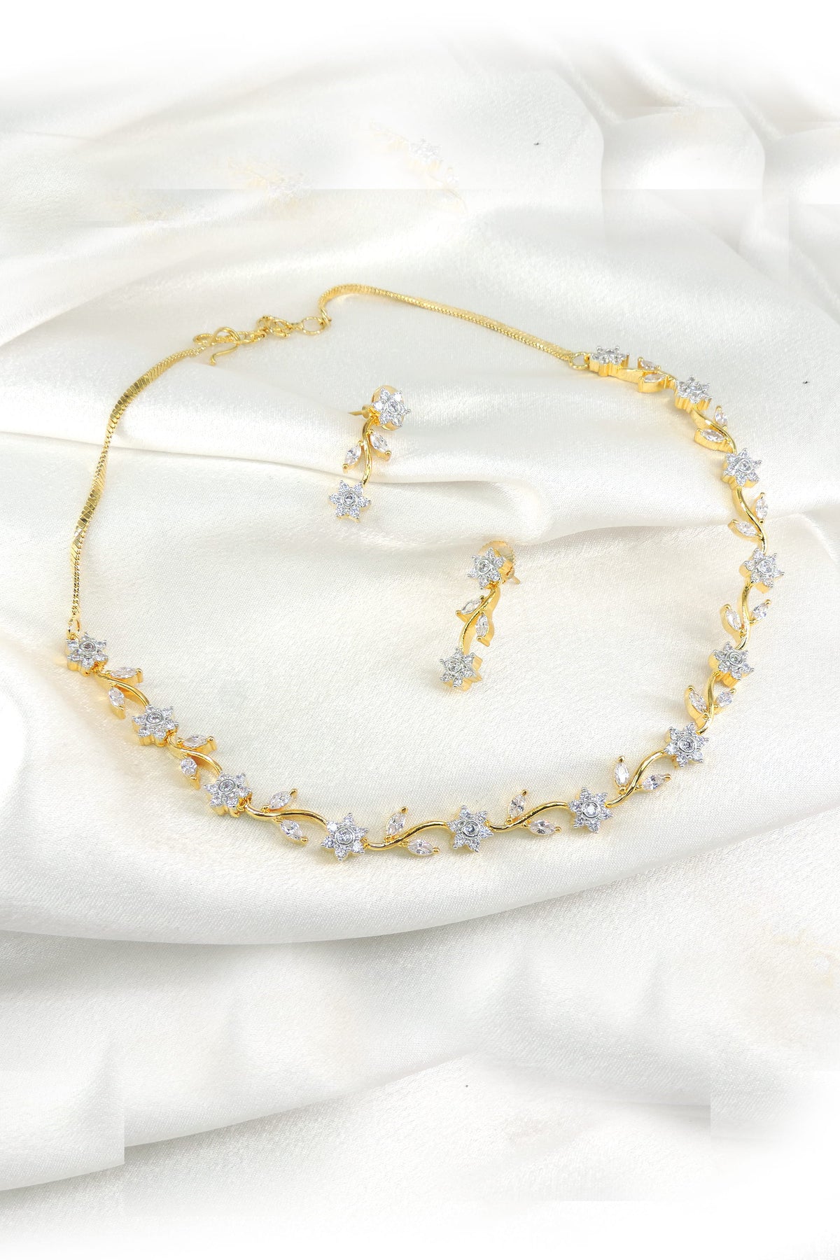 Floral AD Necklace Set with Earrings by Joyrias