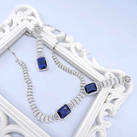 Blue doublet with CZ necklace set – Indian blue doublet American diamond necklace USA – Joyrias