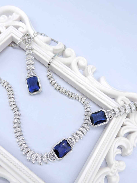 Blue doublet with CZ necklace set – Indian blue doublet American diamond necklace USA – Joyrias