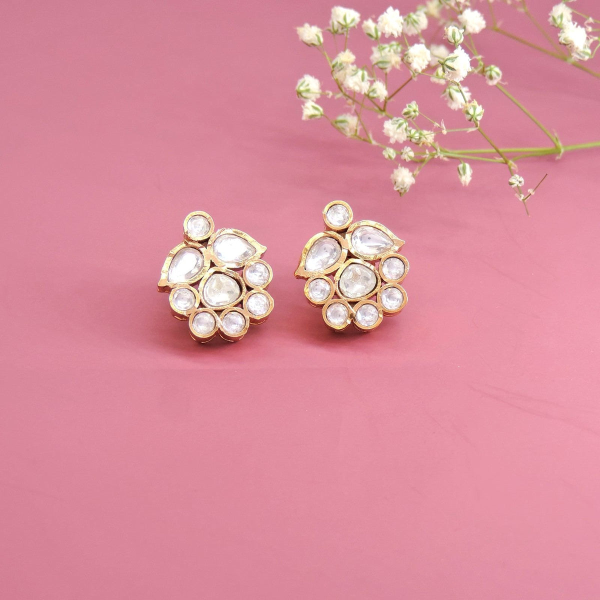 Kundan floral stud earrings – Indian Kundan floral studs for weddings USA – Joyrias