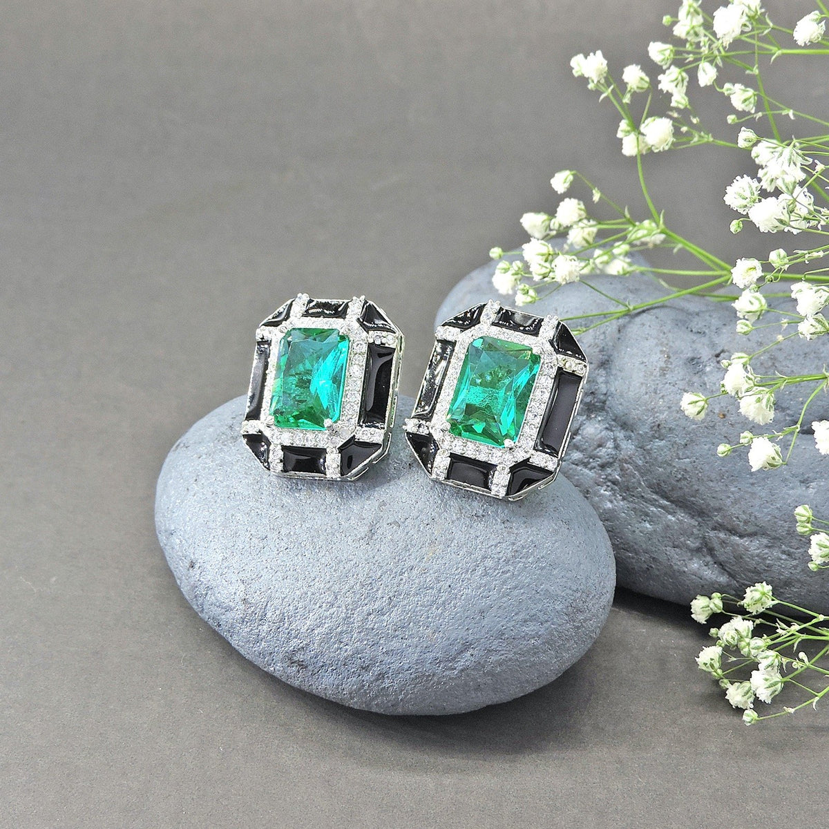 Green doublet stud earrings – Indian green doublet stud earrings for women USA – Joyrias