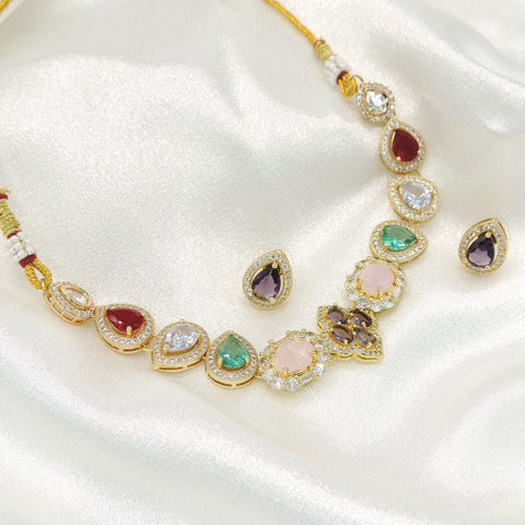 Elegant Doublet Stone Multicolor Necklace Set with AD