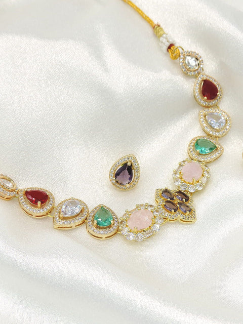 Elegant Doublet Stone Multicolor Necklace Set with AD
