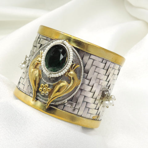 Tribal Peacock Cuff Bracelet | Dual Tone Handmade Statement Kada