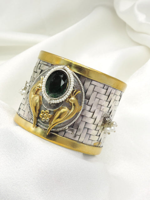 Tribal Peacock Cuff Bracelet | Dual Tone Handmade Statement Kada