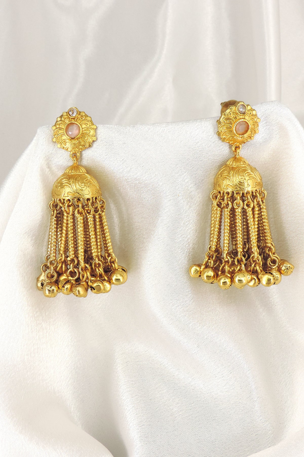 Kashmiri Gold Chain Jhumka Earrings