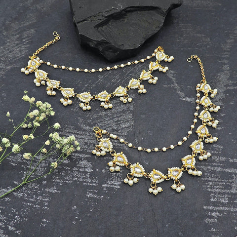 Kundan earring chain – Indian Kundan chain earrings for ethnic wear USA – Joyrias
