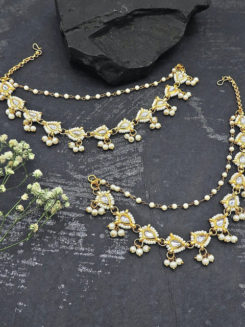 Kundan earring chain – Indian Kundan chain earrings for ethnic wear USA – Joyrias