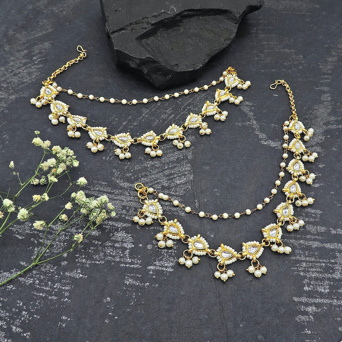 Kundan earring chain – Indian Kundan chain earrings for ethnic wear USA – Joyrias