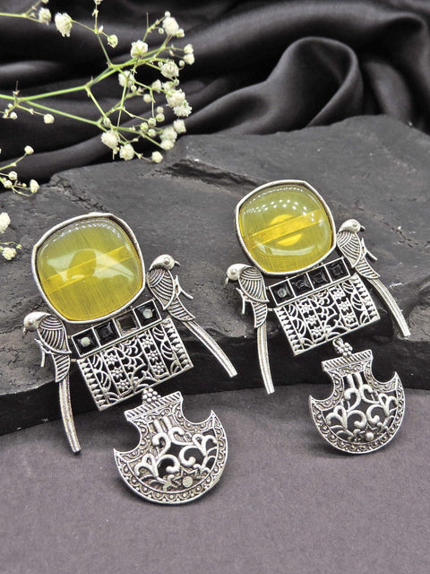Yellow Stone Oxidised Tribal Statement Earrings