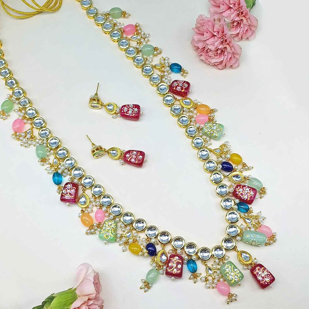 Multi-color Long Kundan Necklace Image 0