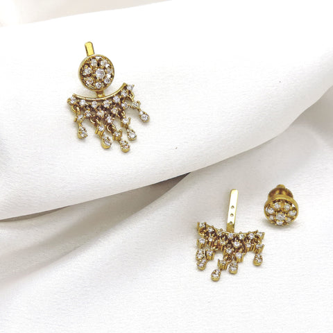 AD CZ gold-toned chandelier drop earrings with intricate clustered detailing by joyrias