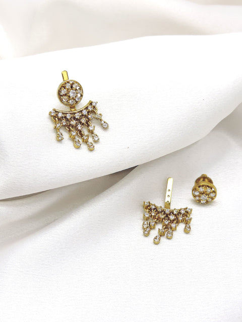 AD CZ gold-toned chandelier drop earrings with intricate clustered detailing by joyrias