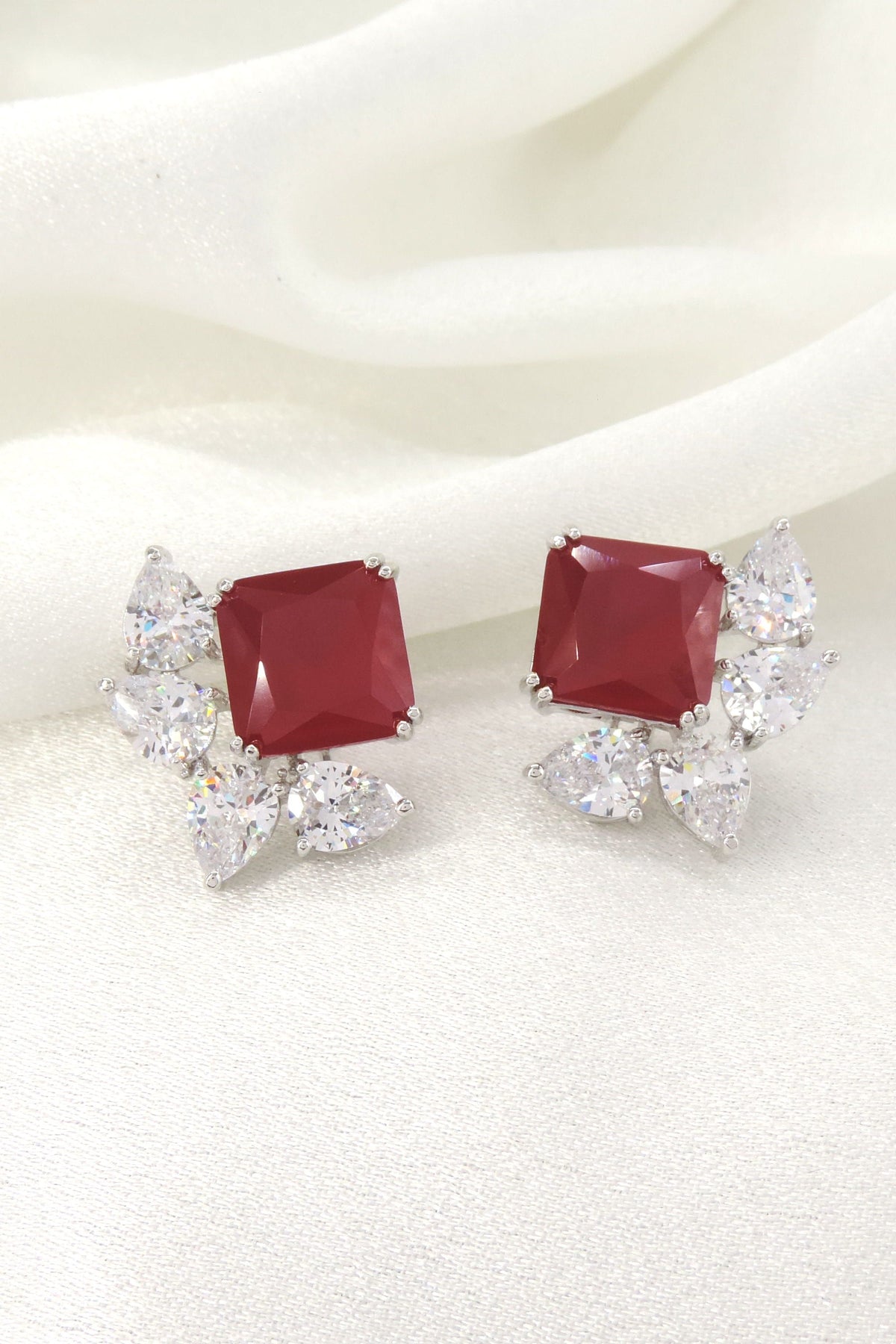 Ruby Geometric CZ Stud Earrings by Joyrias