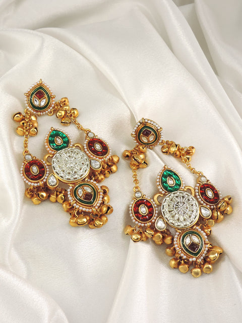 Multicolor Kashmiri Ghungroo Chandbali Earrings