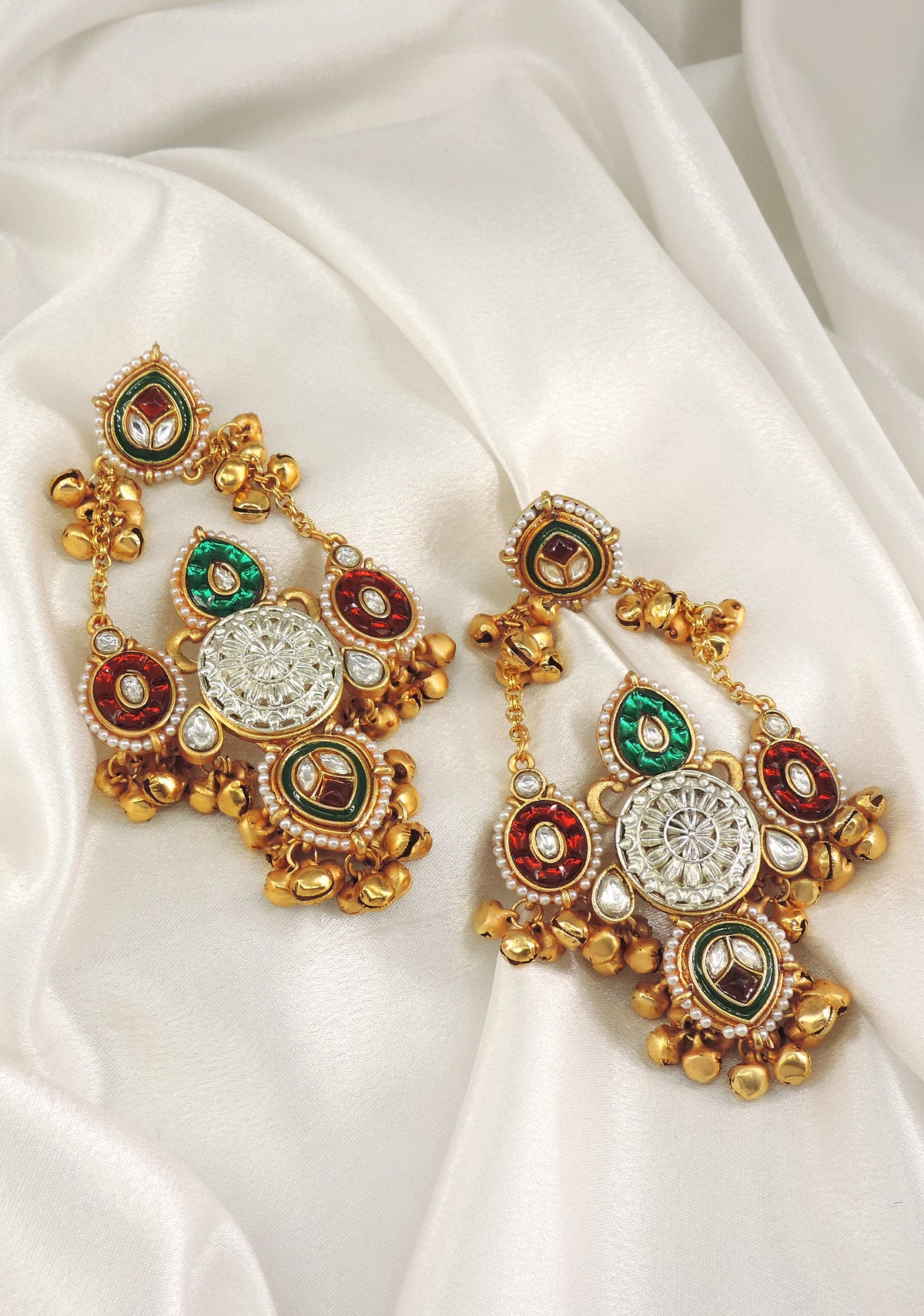 Multicolor Kashmiri Ghungroo Chandbali Earrings