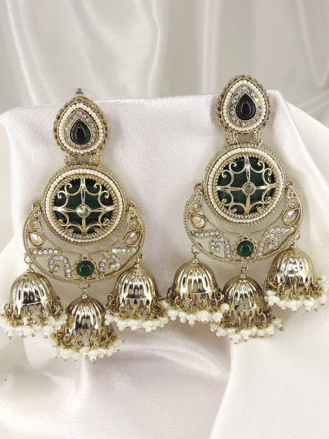Emerald Dual Tone Chandbali Jhumka by Joyrias