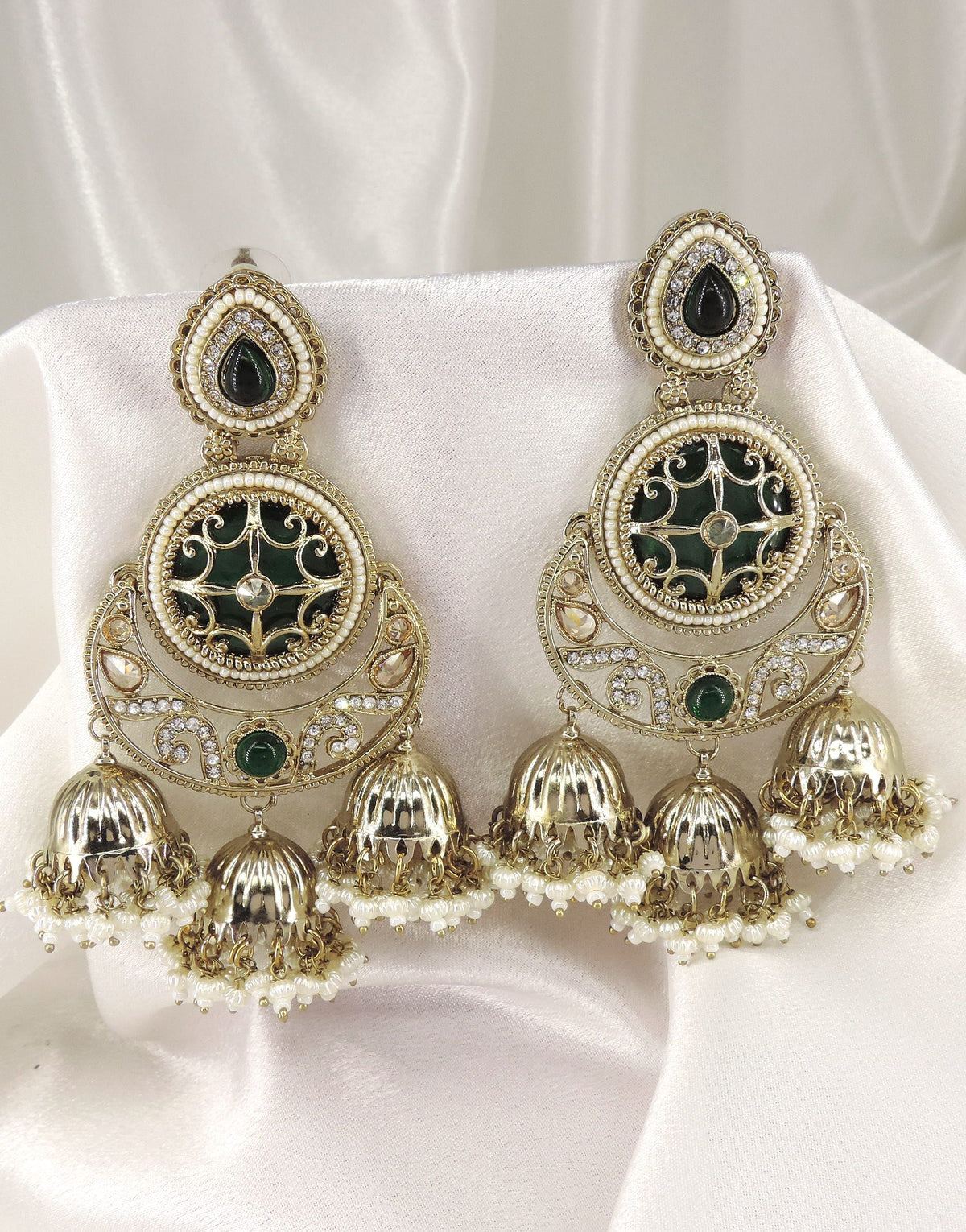 Emerald Dual Tone Chandbali Jhumka by Joyrias