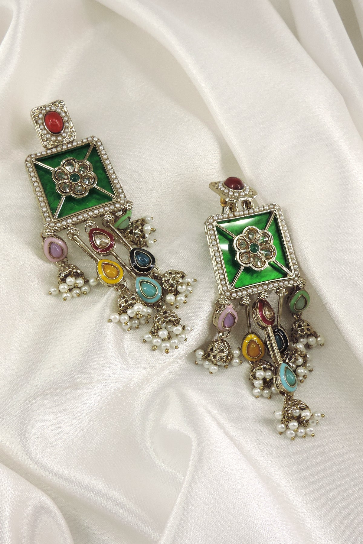 Multicolor Pearl Jhumka Earrings