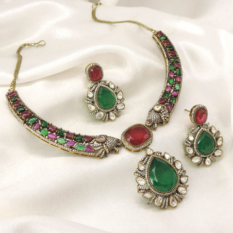 Ruby Emerald Necklace Set by Joyrias