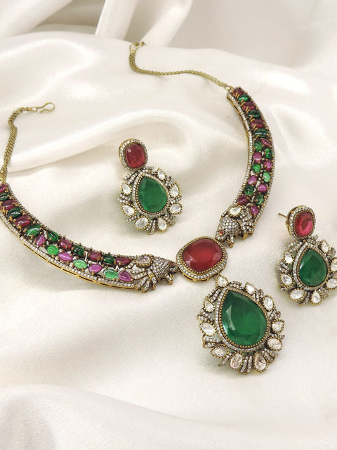 Ruby Emerald Necklace Set by Joyrias