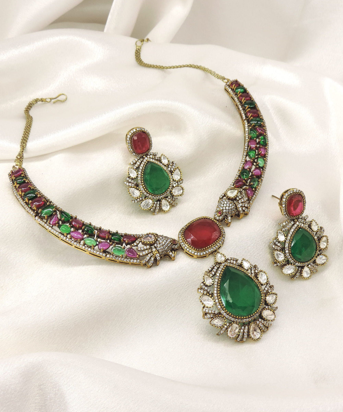 Ruby Emerald Necklace Set by Joyrias