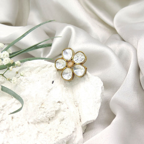 Floral Moissanite Kundan adjustable ring – Indian premium ring for women USA – Joyrias