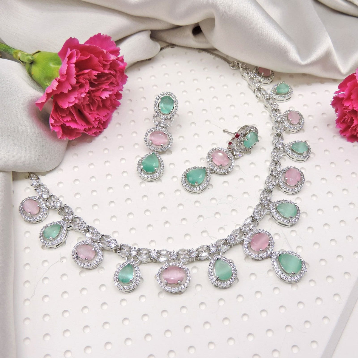 Pearl elegance gemstone necklace set variant – Indian pearl jewelry for weddings USA – Joyrias
