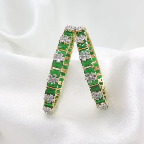 Graceful gold-toned green stone AD floral bangle set by joyrias