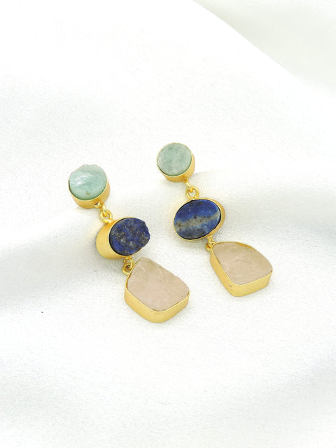 Multi-Stone Gold-Plated Drop Earrings | Natural Stone Statement Earrings