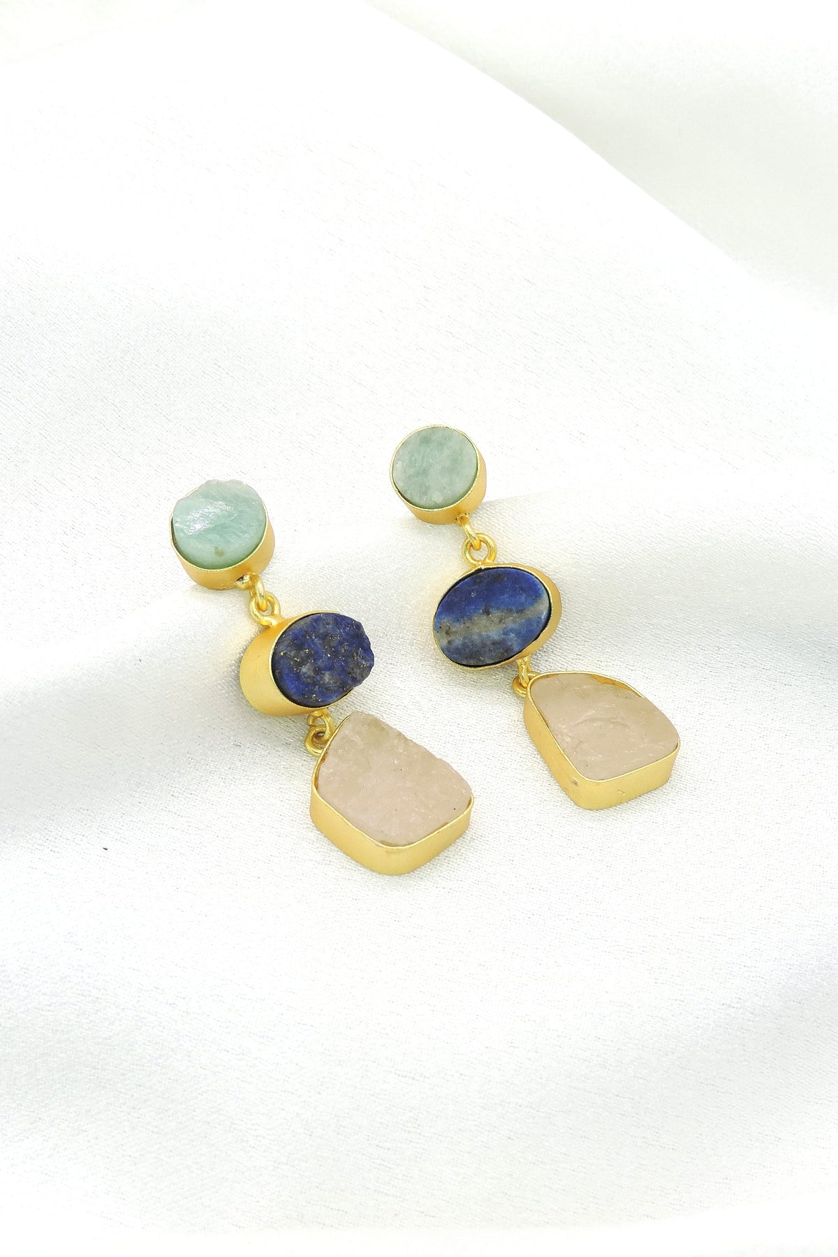 Multi-Stone Gold-Plated Drop Earrings | Natural Stone Statement Earrings