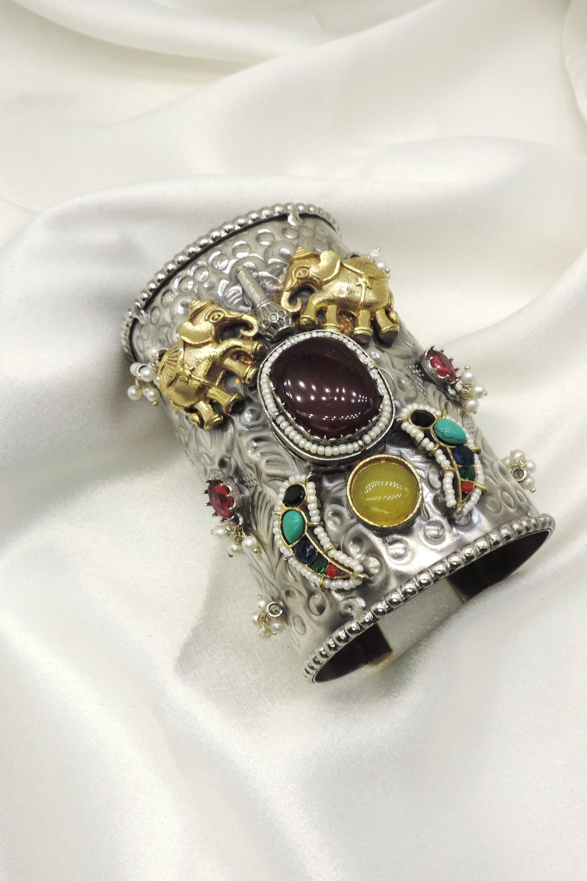 Boho Elephant Cuff Bracelet | Tribal Dual Tone Statement Kada