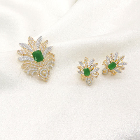 Luxury Green CZ Floral Pendant Set 