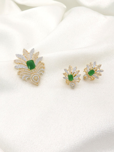 Luxury Green CZ Floral Pendant Set 